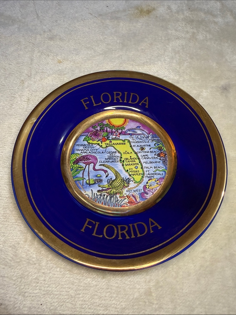 Florida Decorative Collector Plate The Art of Chokin - Blue and Gold
